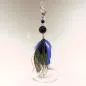 Preview: Kettenanhänger Pfauenfelder blau Strassperle schwarz - kettenanhaenger strass perle schwarz pfauenfeder blau glitzer